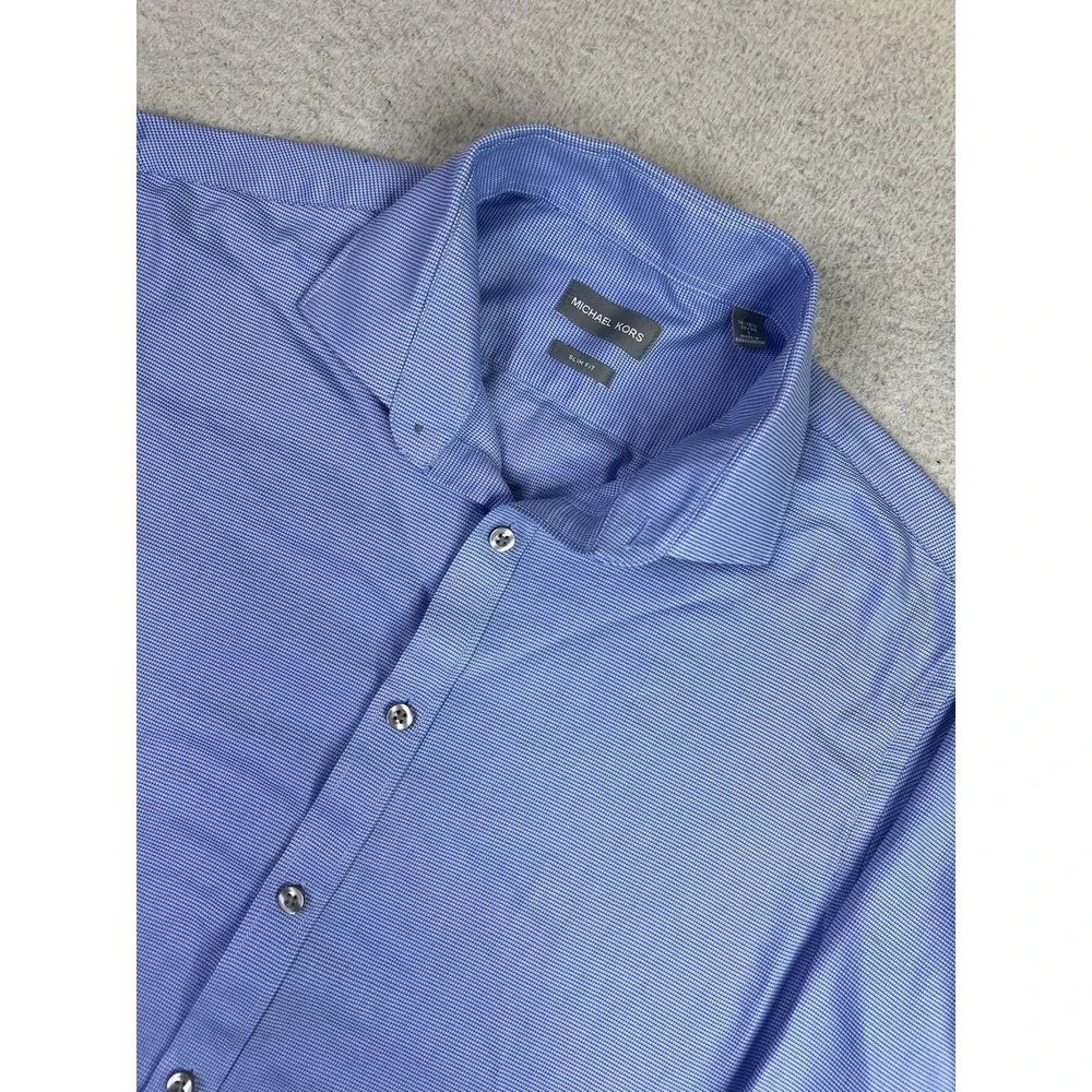 Michael Kors Shirt Mens Large Blue Slim Fit Long Sleeve Dress Button Front - Picture 3 of 10